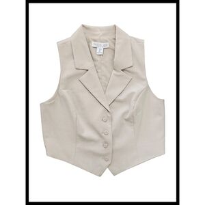 Rachel Zoe Lapel Button Down Sleeveless V-neck Vest Top Khaki Cream Large NEW